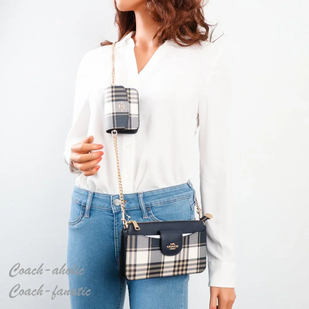 NWT Coach C8682 Poppy Crossbody With Garden Plaid Print in Midnight - Picture 2 of 11